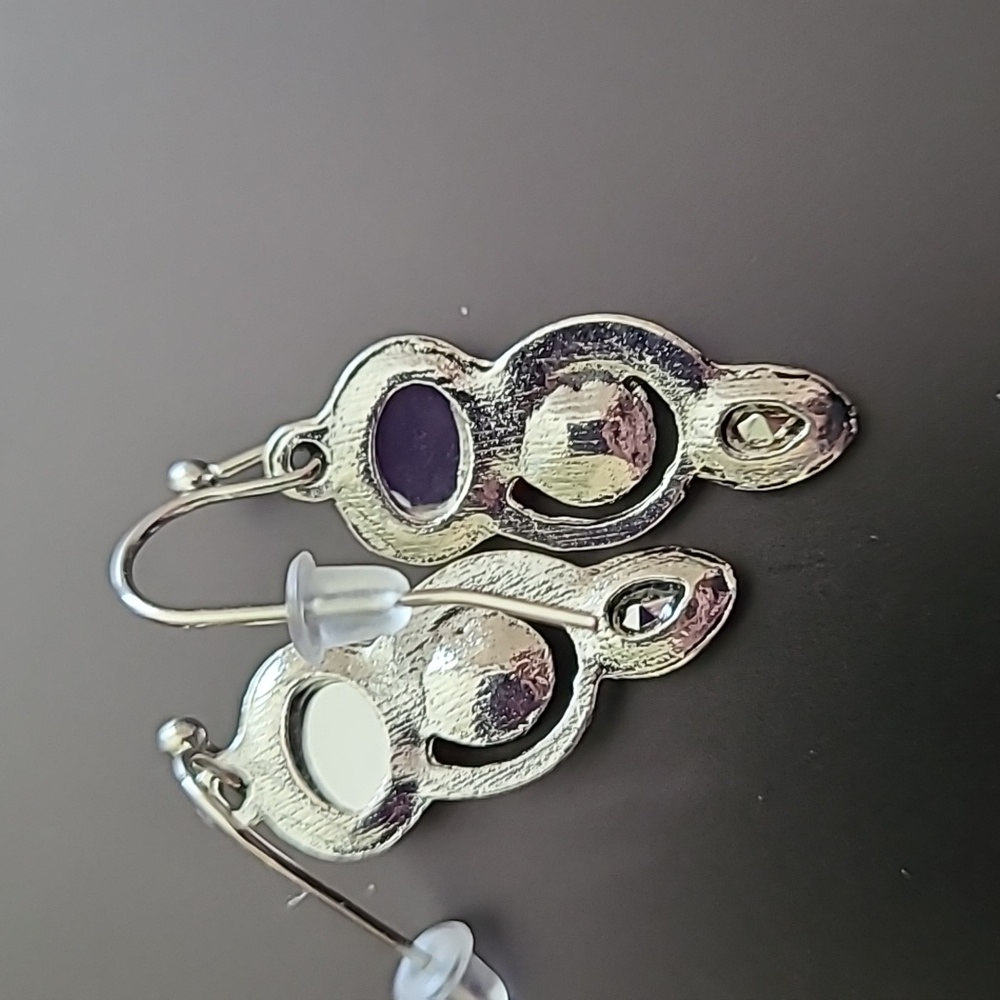 Red & Silver Dangle Earrings - Picture 2 of 2